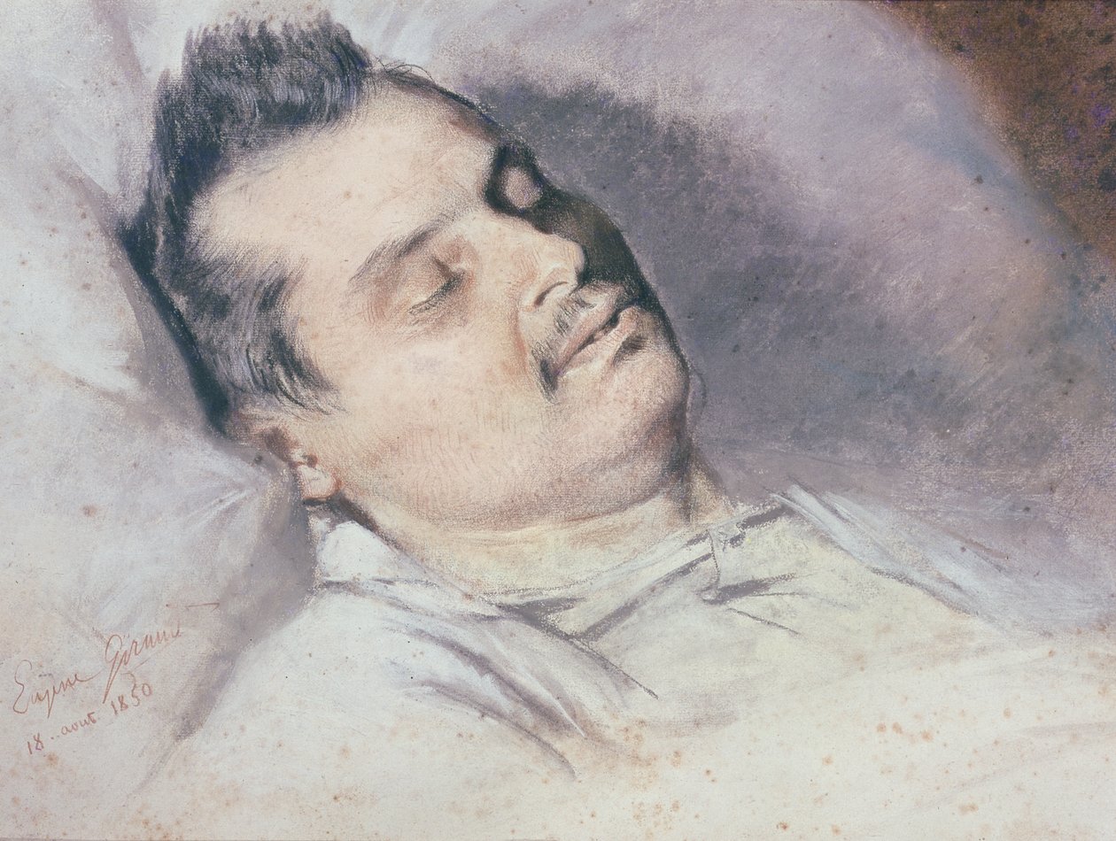 Honore de Balzac (1799-1850) na łożu śmierci, 15 sierpnia 1850 (pastel i kreda na papierze) autorstwa Pierre François Eugène Giraud