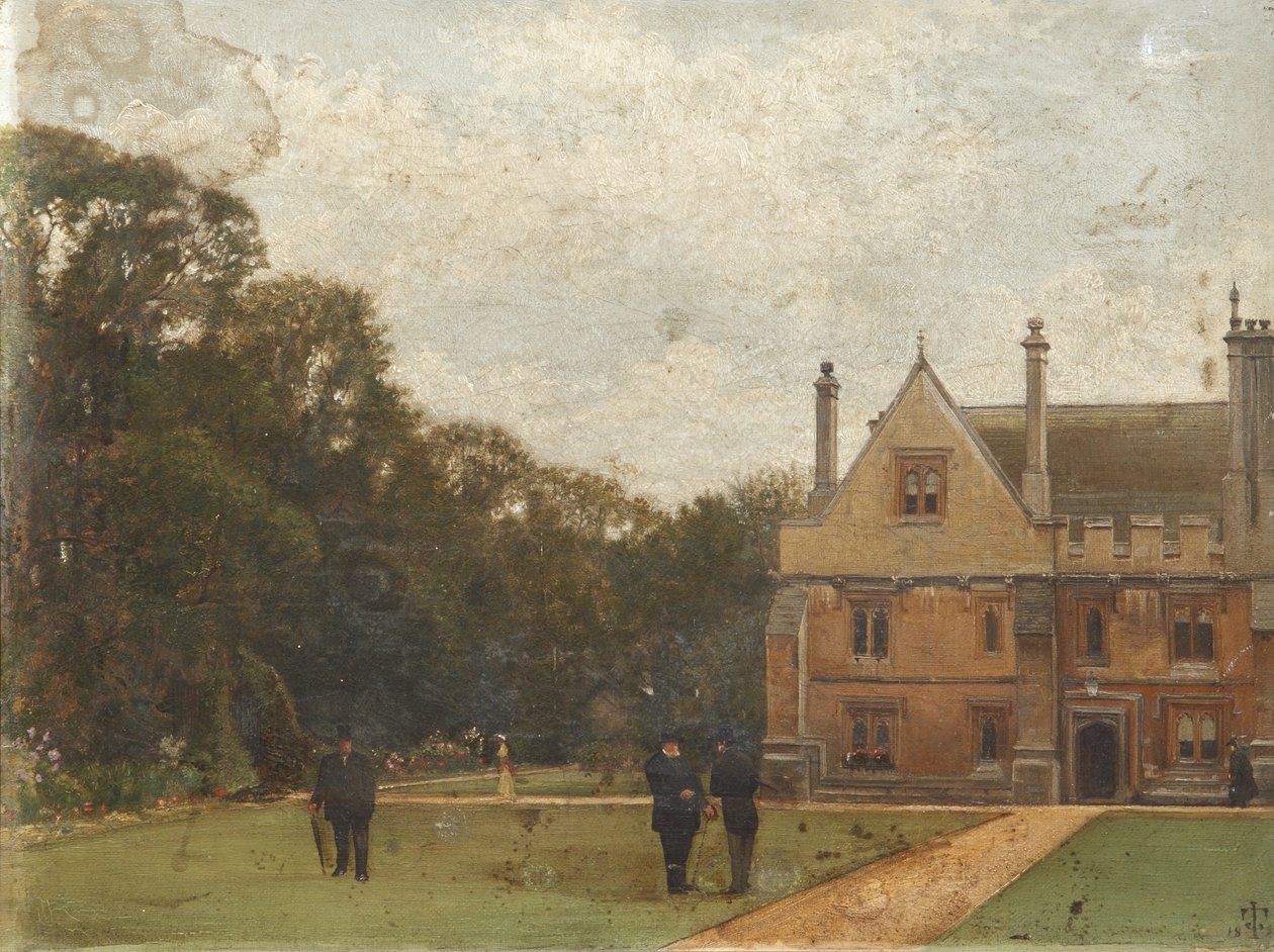 Na terenie Magdalen College dr Fisher (stypendysta), J. Henderson (kwestor) i generał dywizji Rigaud na pierwszym planie autorstwa Pierre François Joseph Tonneau