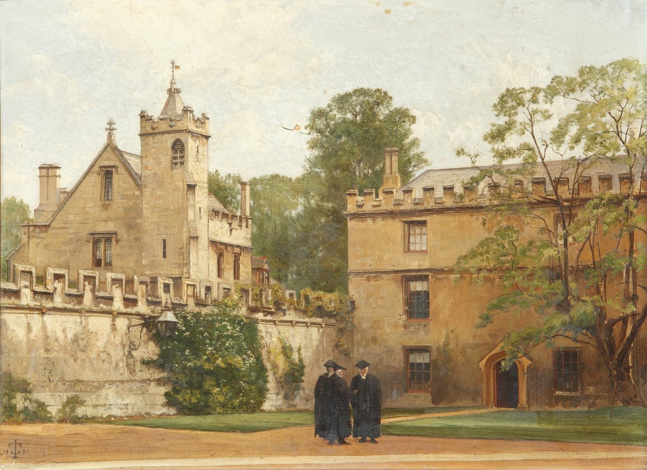 The Grammar Hall z St Johns Quadrangle w 1881 r.: Prezydent Bulley w Lodgings Drive i dwóch innych, 1881 autorstwa Pierre François Joseph Tonneau