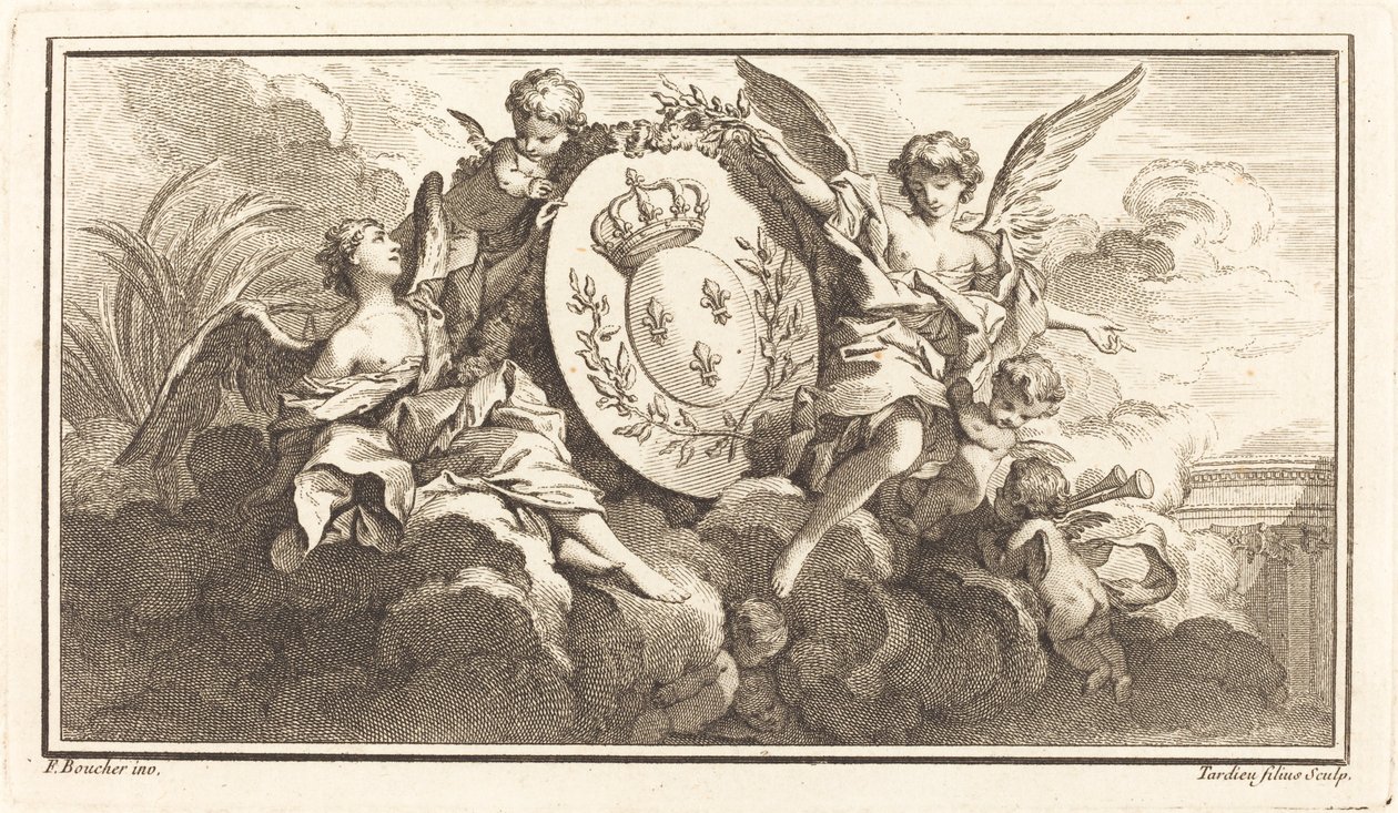 Królewski herb Ludwika XV autorstwa Pierre François Tardieu or Jacques Nicolas Tardieu after François Boucher