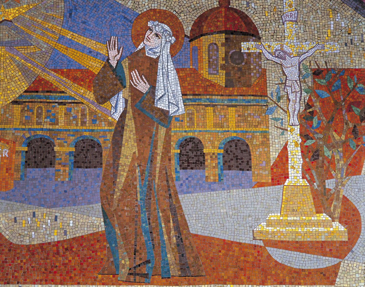 Zbliżenie na mural, Bazylika św. Teresy, Lisieux, Basse-Normandia, Francja autorstwa Pierre Gaudin
