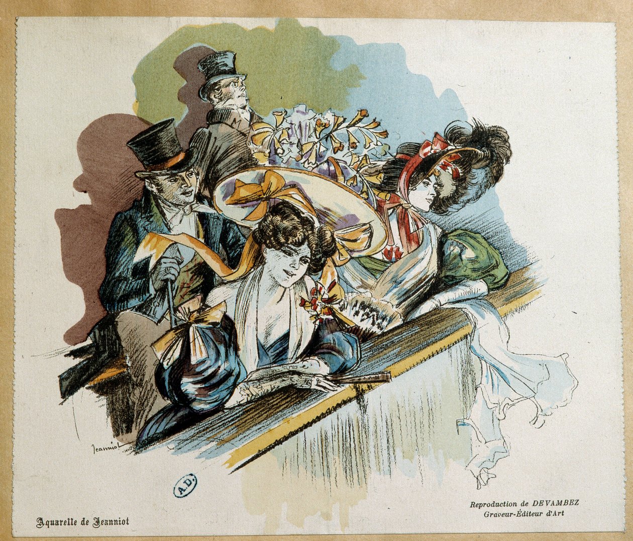 Eleganckie pary w Teatrze Akwarela – Pierre Georges Jeanniot autorstwa Pierre Georges Jeanniot