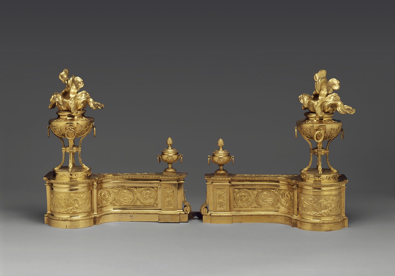 Andirons, ok. 1770-80 (brąz złocony) autorstwa Pierre Gouthière