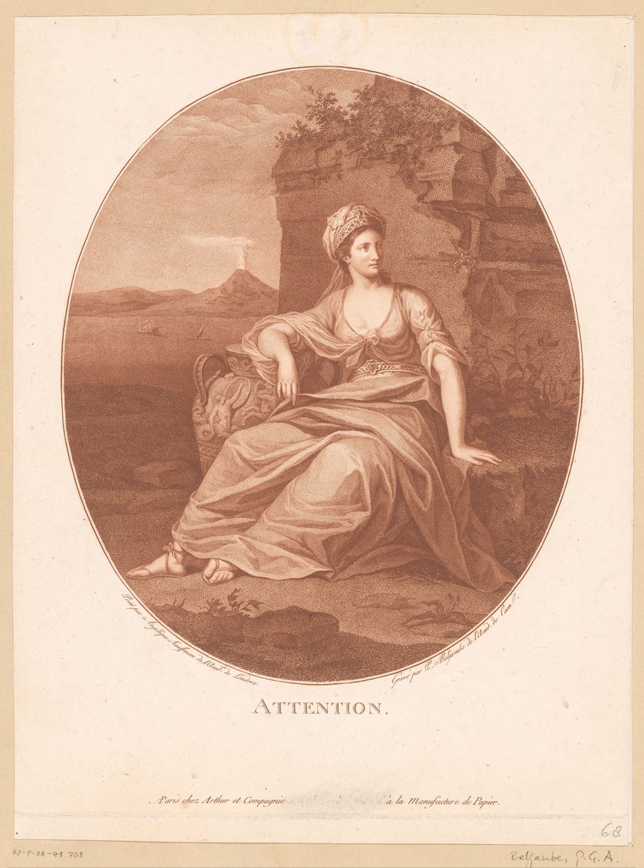 Antyczna postać kobieca w wulkanicznym krajobrazie Uwaga. (tytuł na obiekcie) autorstwa Pierre Guillaume Alexandre Beljambe