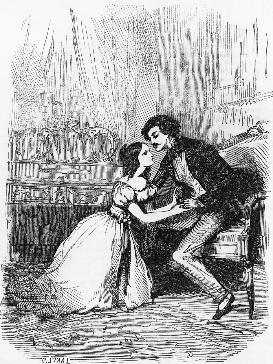 Ilustracja do Czarnej owcy, powieści Honore de Balzac (1799-1850) z wielotomowego zbioru pt. Ludzka komedia, rycina Pierre