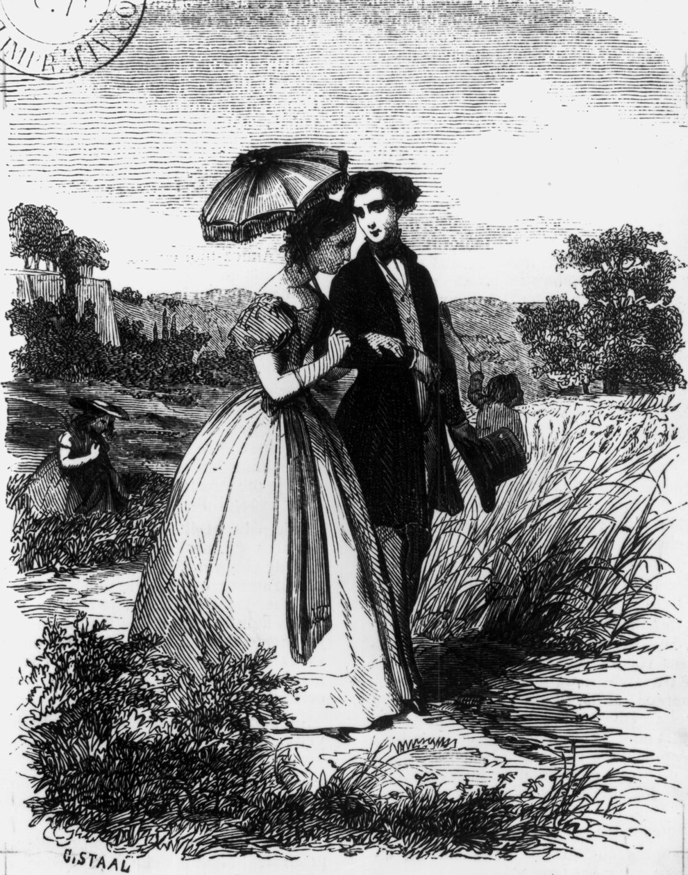 Felix de Vandenesse i Madame de Mortsauf, ilustracja do „Le Lys Dans la Vallee” autorstwa Honore de Balzac (1799-1850) opublikowana w 1871 roku autorstwa Pierre Gustave Eugene Staal
