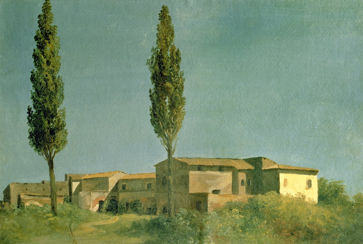 W Villa Farnese: Dwie topole, ok. 1777 (olej na karcie) autorstwa Pierre Henri de Valenciennes