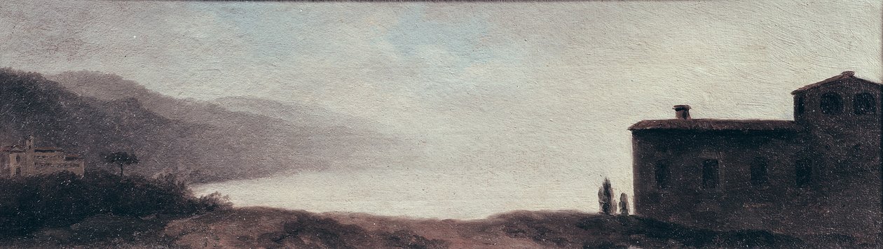 Jezioro Nemi w Deszczu (olej na papierze umieszczony na kartonie) autorstwa Pierre Henri de Valenciennes