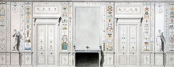 Projekt do salonu (kreda, tusz, akwarela i farba do ciała na papierze) autorstwa Pierre II Rousseau