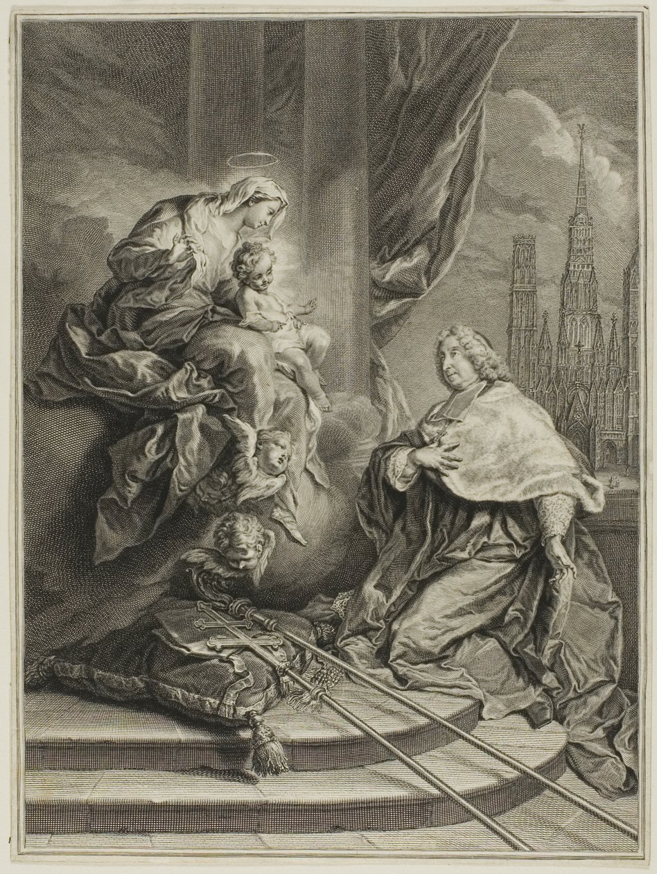 Portret Ludwika de la Vergne de Tressan, hrabiego Lyonu, arcybiskupa Rouen autorstwa Pierre Imbert Drevet