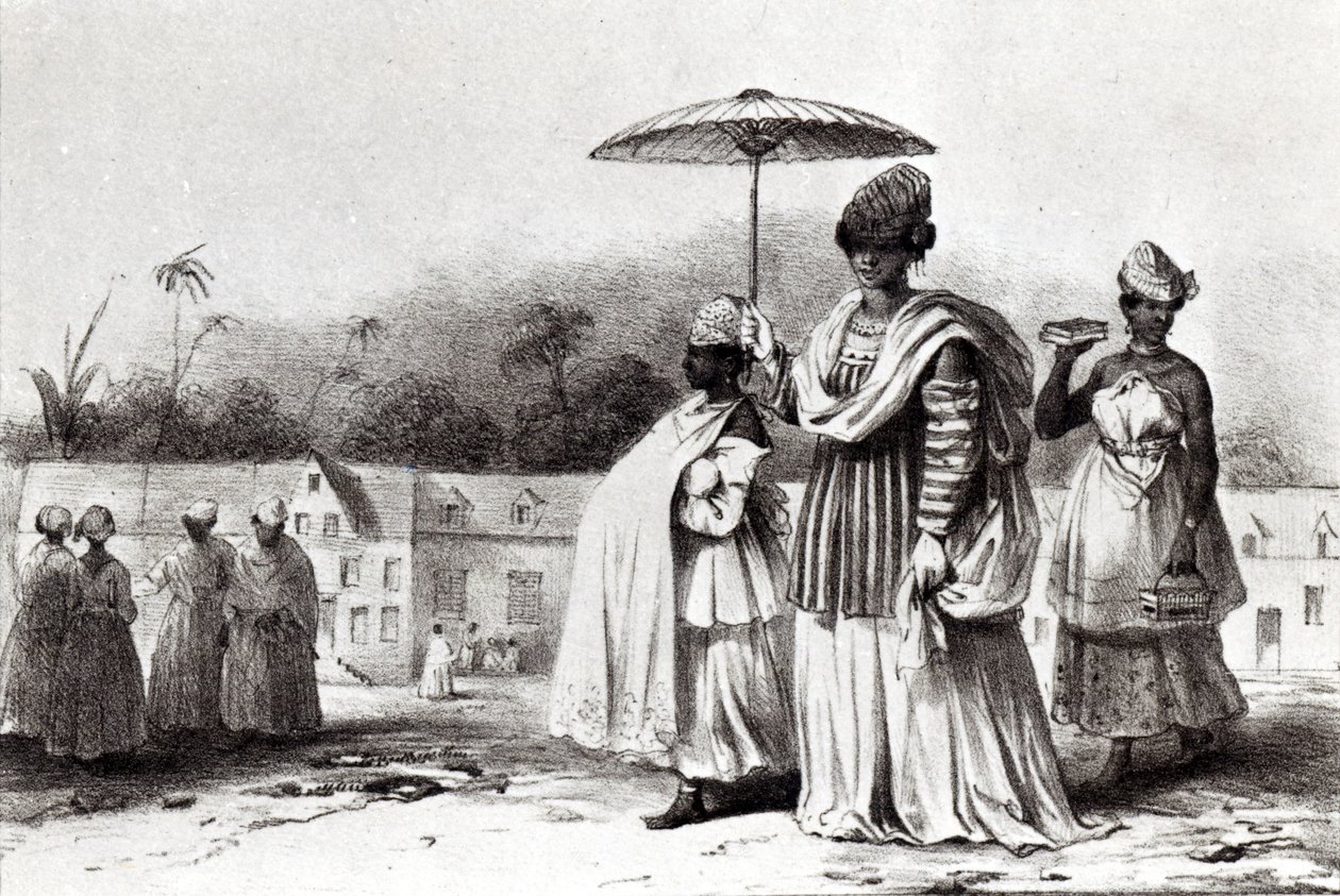 Pani zabierająca dziecko na chrzest, z „Podróży do Surinamu” autorstwa Pierre J. (after) Benoit