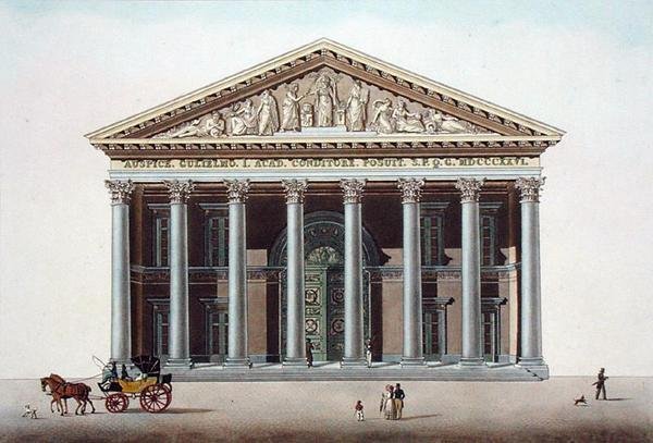 Palais Academique w Gandawie, z „Choice of the Most Outstanding Monuments, Buildings and Houses of the Kingdom of the Netherlands” Pierre Jacques Goetghebuer, grawerowane przez L. Roelandta, opublikowane 1827 (akwatinta) autorstwa Pierre Jacques (after) Goetghebuer