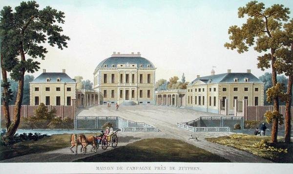 Dom wiejski w pobliżu Zutphen, z „Wybór najwybitniejszych zabytków, budynków i domów Królestwa Niderlandów” Pierre
