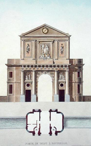Gateway of Delft, Rotterdam, z „Wybór najwybitniejszych zabytków, budynków i domów Królestwa Niderlandów” Pierre