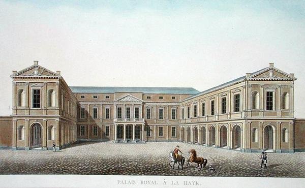 Palais Royal, Haga, z „Choice of the Most Outstanding Monuments, Buildings and Houses of the Kingdom of the Netherlands” Pierre Jacques Goetghebuer, opublikowanej w 1827 r. (akwatinta) autorstwa Pierre Jacques Goetghebuer