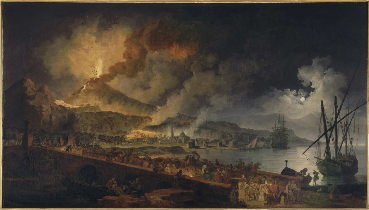 Erupcja Wezuwiusza widziana z Portici ok. 1767 r. autorstwa Pierre Jacques Volaire