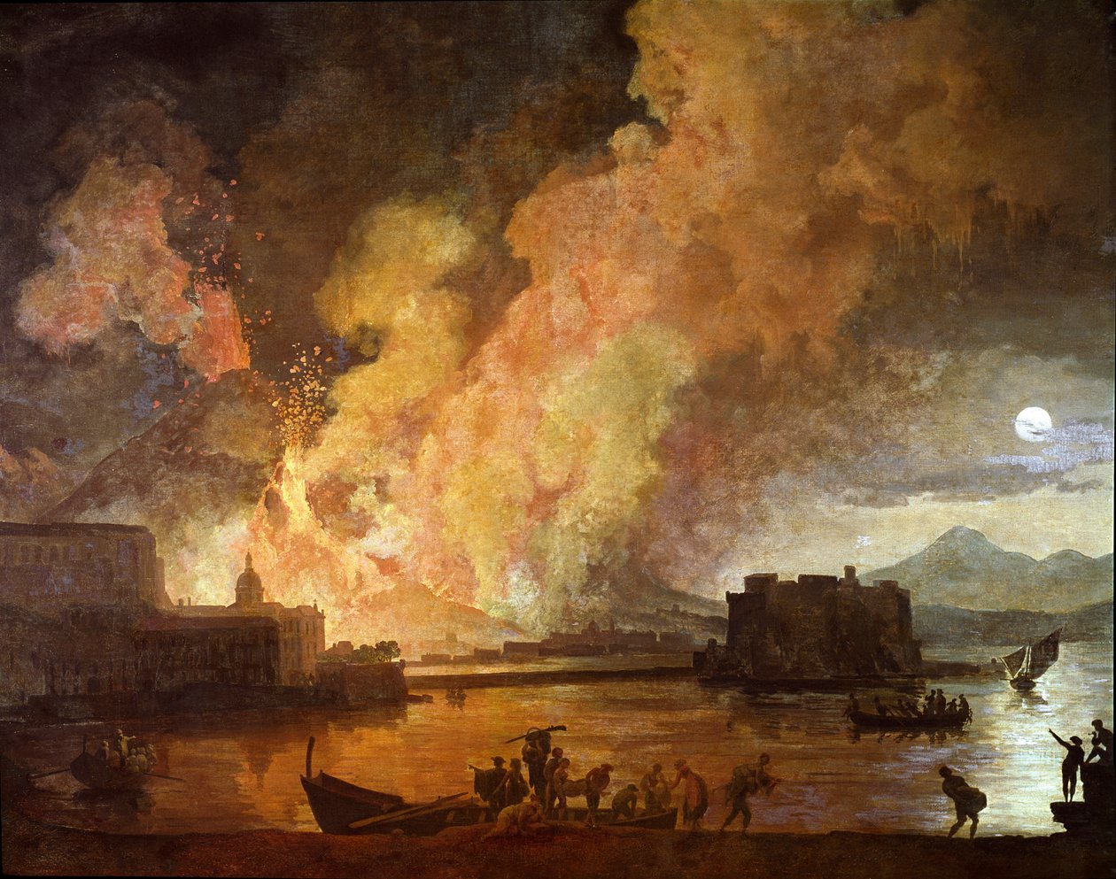 Erupcja Vesuve w Neapolu w świetle księżyca (Painting autorstwa Pierre Jacques Volaire