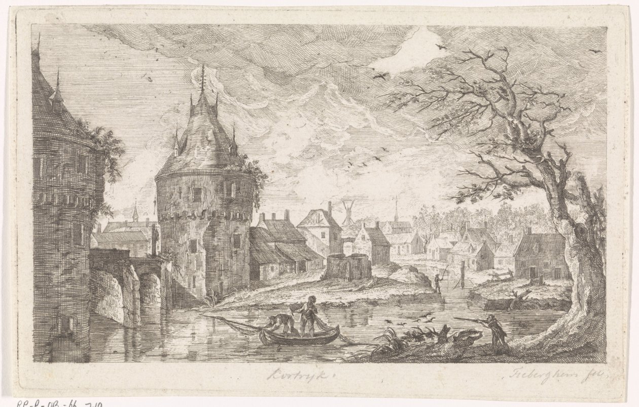 Widok na wioskę z rybakami autorstwa Pierre Joseph Jacques Tiberghien
