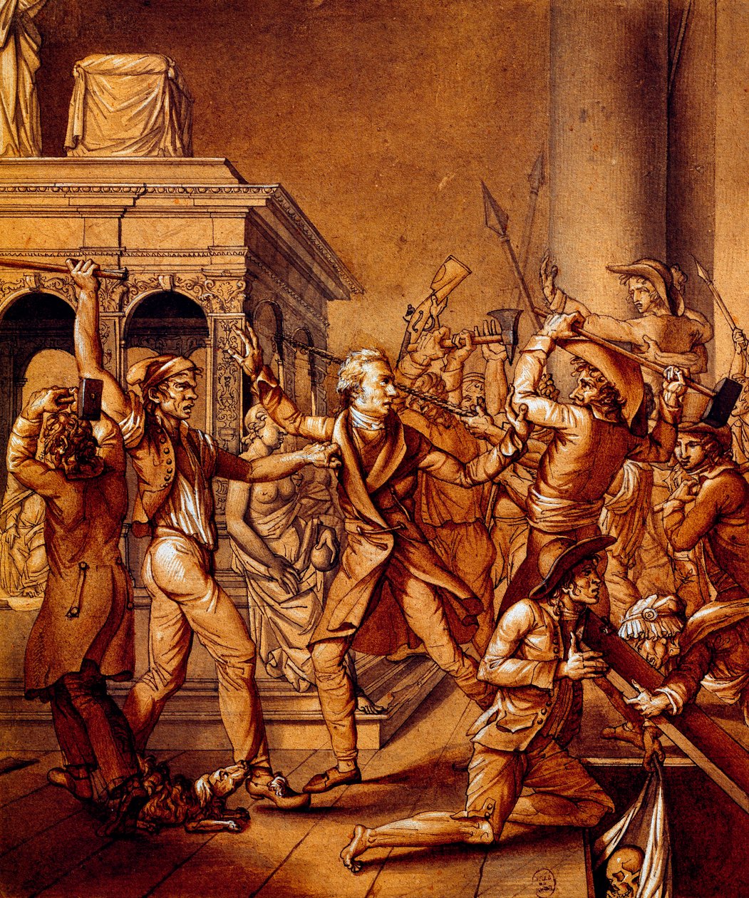 Alexandre Lenoir sprzeciwiał się rewolucjonistom, gdy chcą zniszczyć grób króla Francji Ludwika XII w bazylice królewskiej Saint Denis w 1793 r., w czasie rewolucji francuskiej autorstwa Pierre Joseph Lafontaine