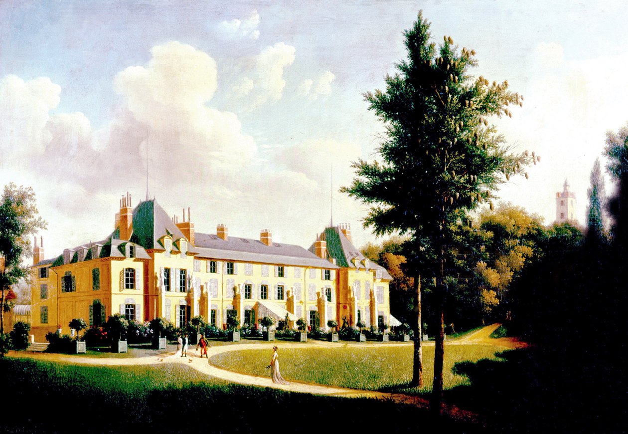 Widok na Chateau de Malmaison (fasada od strony parku), koniec XVIII-początek XIX wieku (malarstwo) autorstwa Pierre Joseph Petit