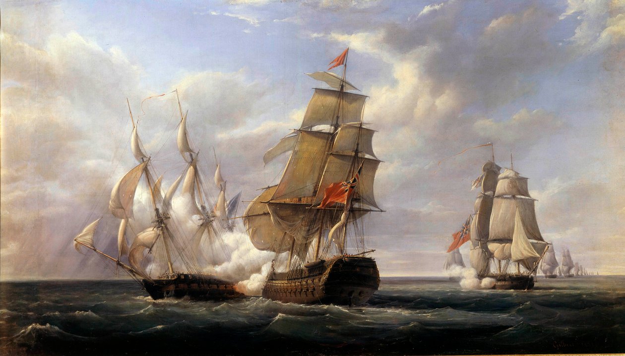 Bitwa francuskiej fregaty La Canonniere”” przeciwko angielskiemu statkowi „”Le Tremendous””le 21/04/1806”” Obraz Pierre