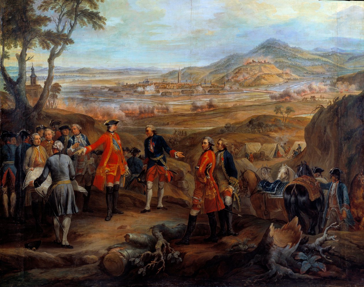 Kampania Flandrii (1745-1747): „”Oblężenie Fryburga w Brisgau w dniu 11 października 1744””” Ludwik XV kieruje operacjami wojskowymi. Obraz Pierre Nicolas Lenfant (1704-1787) XVIII w. Słońce. 2,75x2,5m² autorstwa Pierre Lenfant