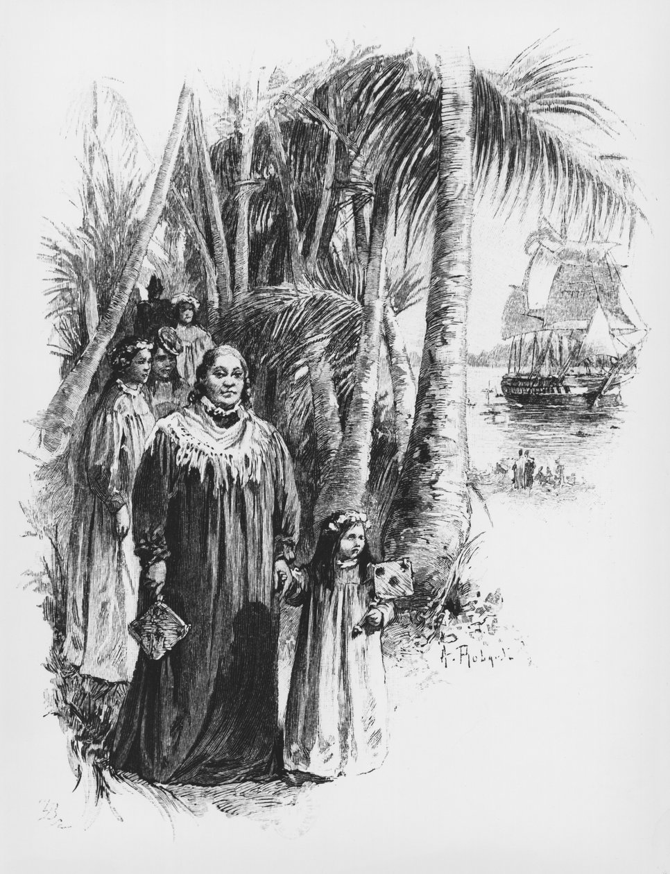 Królowa Pomare IV (1827-77) z Tahiti, ilustracja z „Le Mariage de Loti, Rarahu” Pierre Loti, Paryż, Calmann Levy, opublikowana 1898 autorstwa Pierre Loti