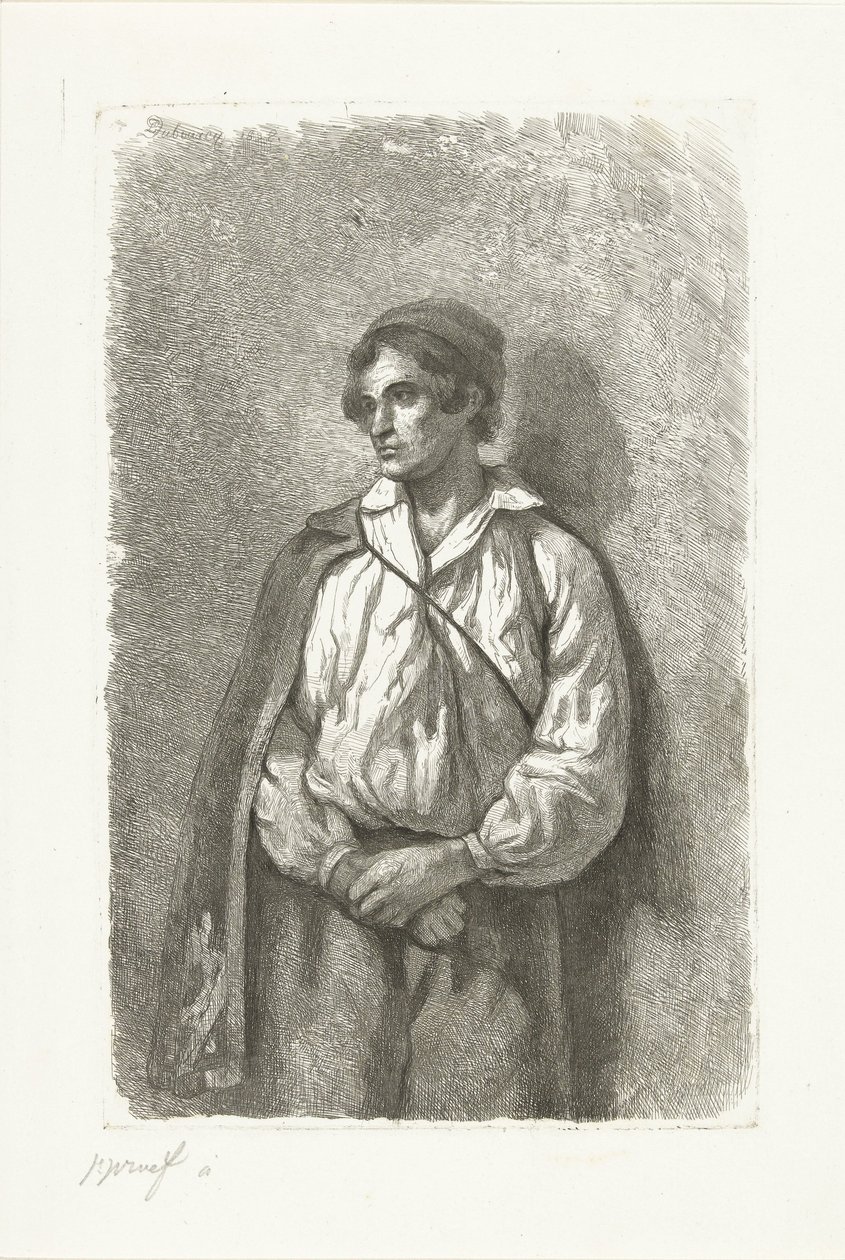 Portret nieznanego młodego mężczyzny w kapeluszu i pelerynie autorstwa Pierre Louis Dubourcq