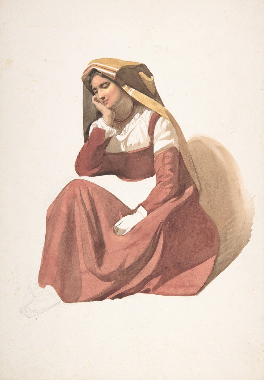Siedząca Włoska Chłopka, połowa XIX wieku. autorstwa Pierre Louis Dubourcq