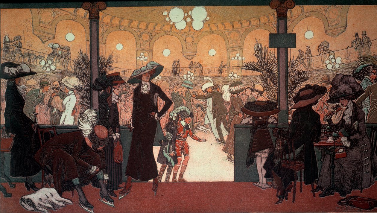 Palais des Glaces: Palais des Glaces ukhumanta qhaway Paris llaqtapi Champs Elysees nisqapi: patinaje pista. Pierre Gatierpa rurasqan (1878-1944) Sapaq huñusqa pulisiya autorstwa Pierre Louis Gatier