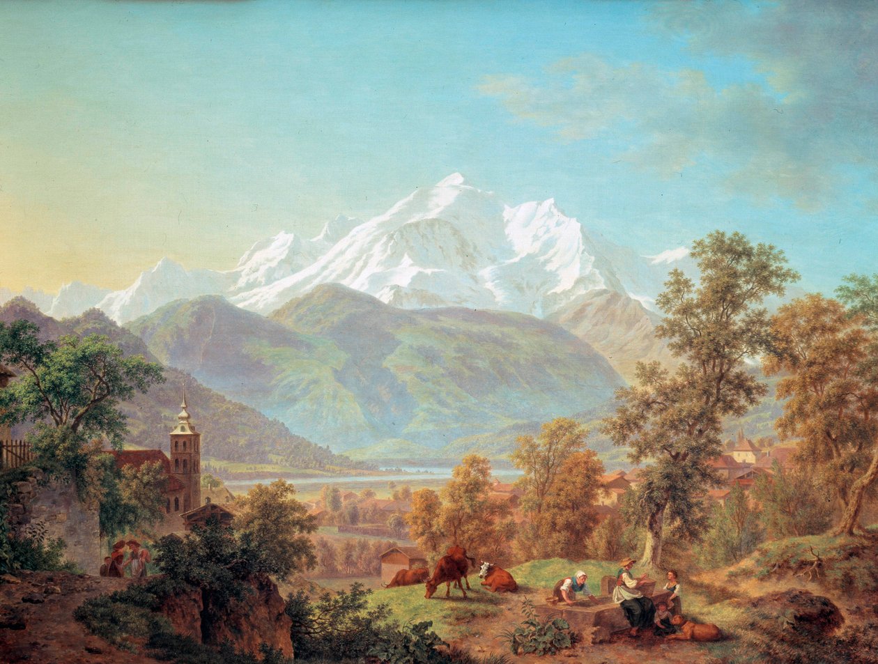 Le Mont-Blanc widziany z Sallanches o zachodzie słońca Obraz Pierre Louis of the shore (1753-1817) 1802 Musee d? sztuka i d? historia miasta Genewa Szwajcaria autorstwa Pierre Louis de La Rive