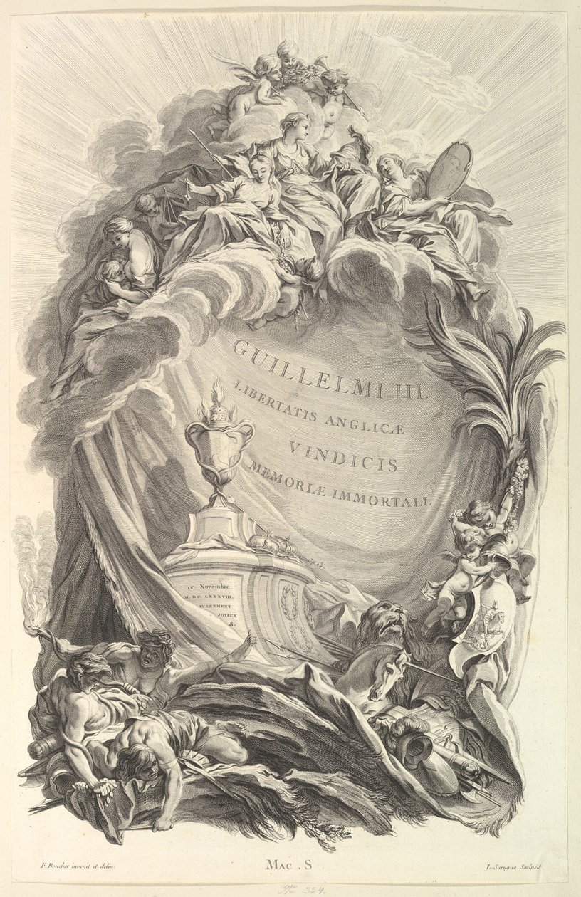 Frontyspis do grobu Wilhelma III Frontyspis do grobu Wilhelma I..., ca. 1736. autorstwa Pierre Louis de Surugue
