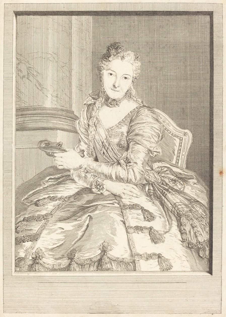 Pani de M ... w sukni balowej autorstwa Pierre Louis de Surugue after Charles Antoine Coypel