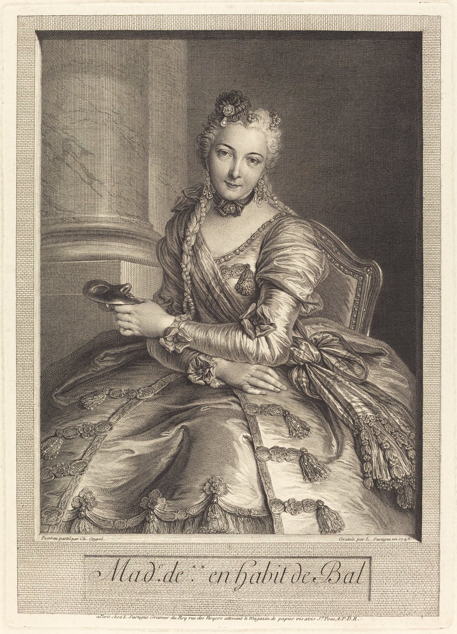 Pani de M ... w sukni balowej autorstwa Pierre Louis de Surugue after Charles Antoine Coypel