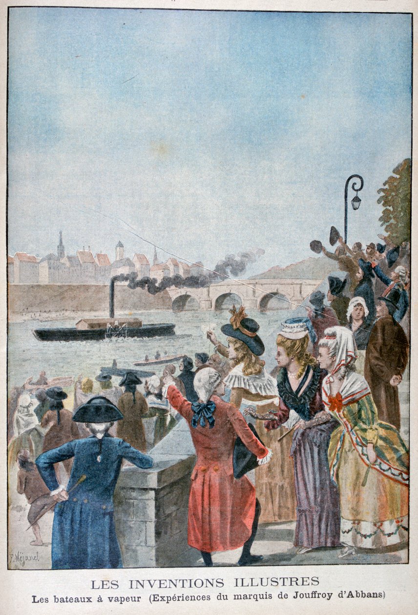 Parowiec wiosłowy Pyroskafe, 1783, 1900 autorstwa Pierre Mejanel