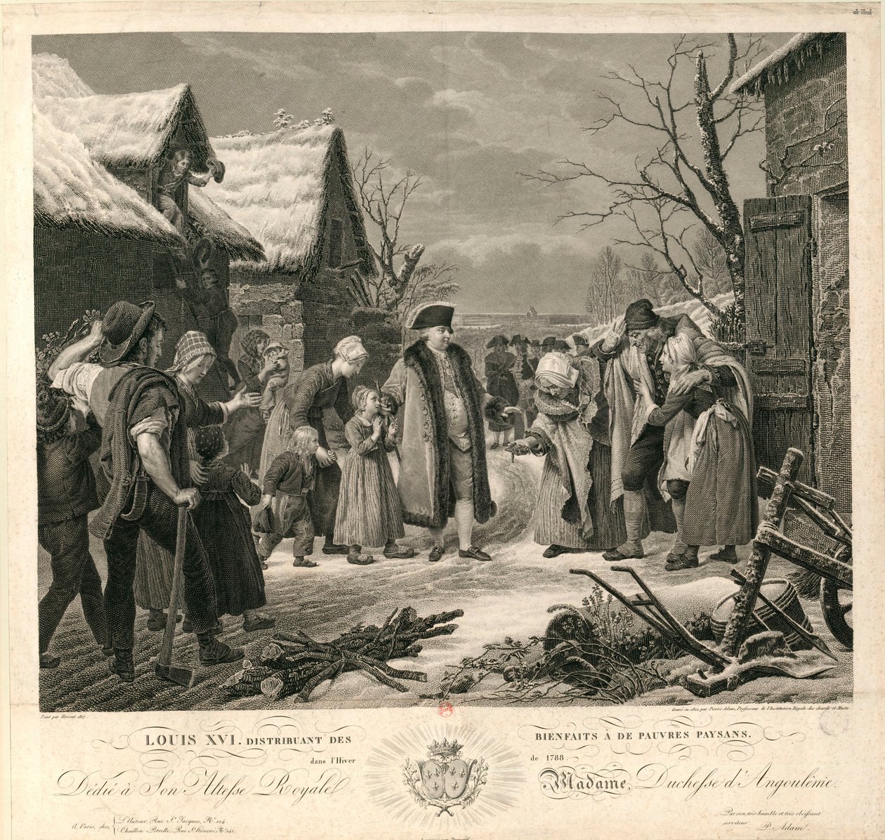 Ludwik XVI rozdawanie jałmużny biednym chłopom zimą 1788 r. 1817. autorstwa Pierre Michel Adam