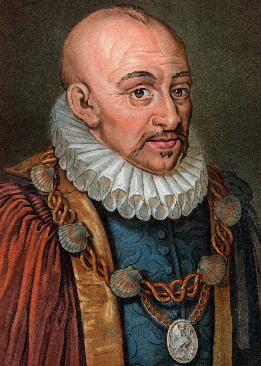 Michel Eyquem de Montaigne 1533-1592 - rycina - XIX wiek - Portret Michela Eyquem de Montaigne (1533-1592)”, francuski filozof humanista. Grawerowanie autorstwa Pierre