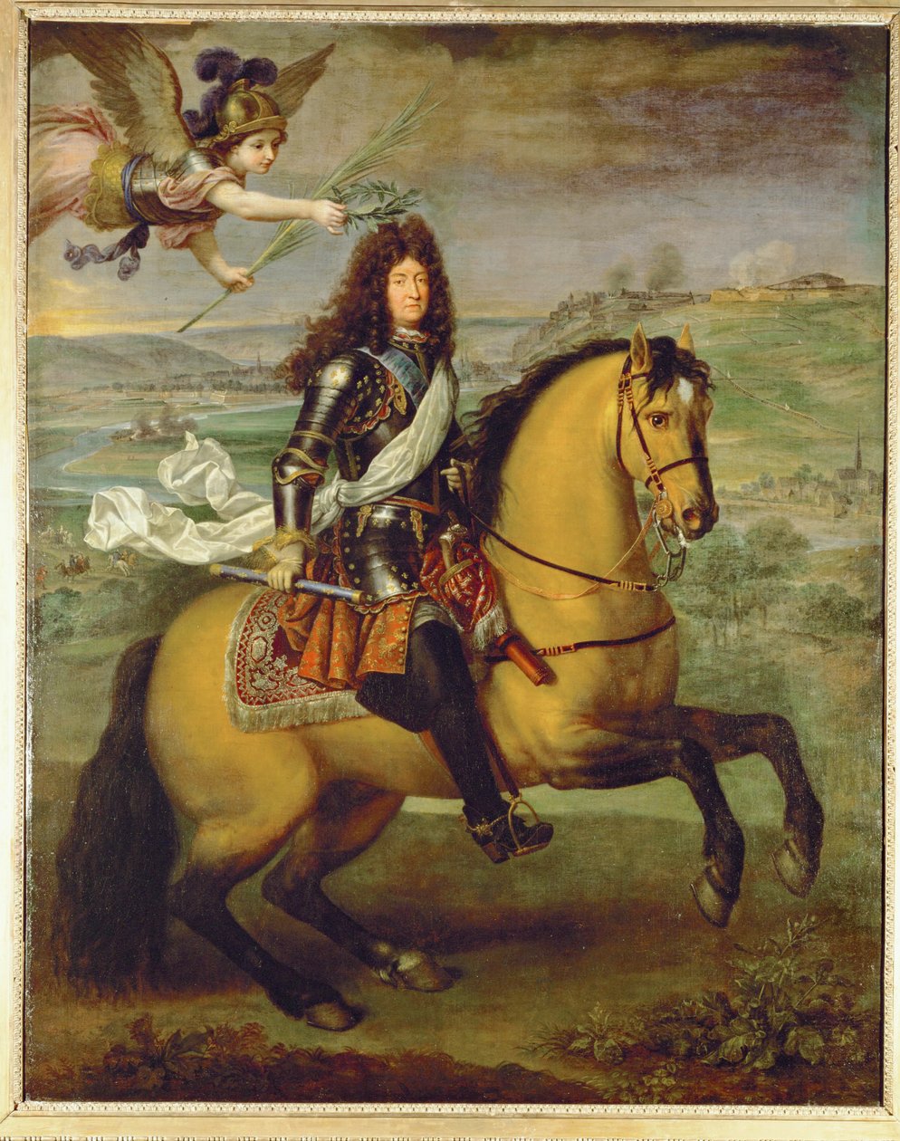 Ludwik XIV na koniu, ukoronowany zwycięstwem ... (obraz na płótnie) autorstwa Pierre Mignard