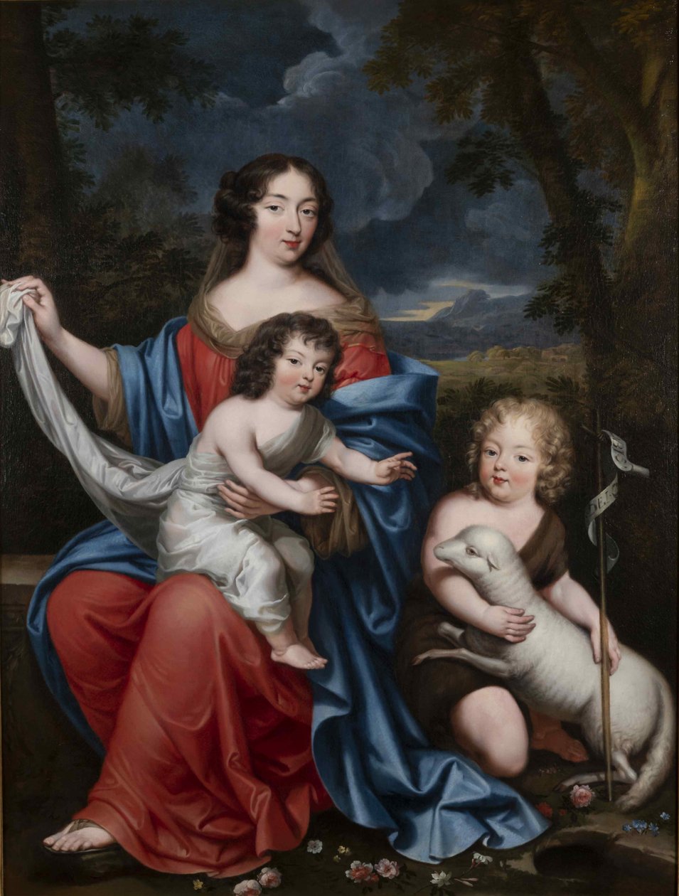 Portret Madame de Maintenon 1635-1719, z naturalnymi dziećmi Ludwika XIV, XVII wiek. autorstwa Pierre Mignard