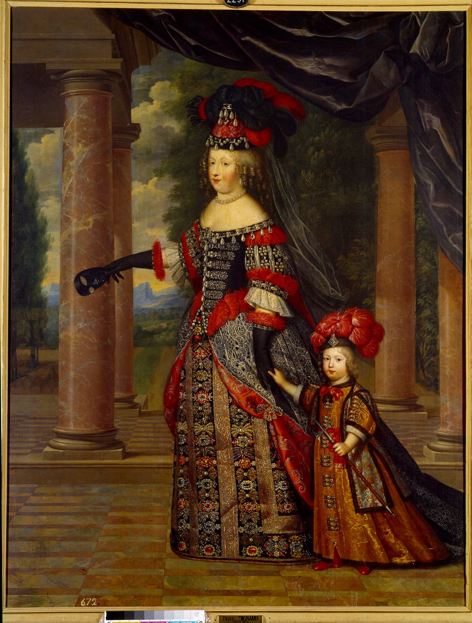 Portret Marii Teresy z Austrii, królowej Francji (1638 - 1683) i Wielkiego Delfina. Obraz Pierre