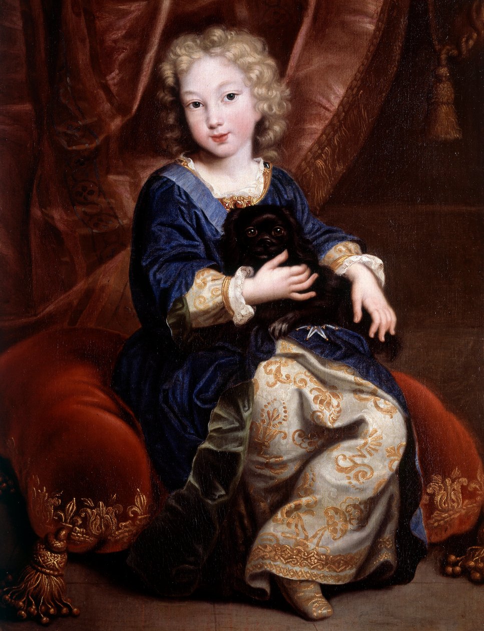Portret Filipa z Francji, księcia Anjou (1683-1746) (przyszły Filip V z Hiszpanii) przedstawia dziecko z czarnym psem Obraz Pierre