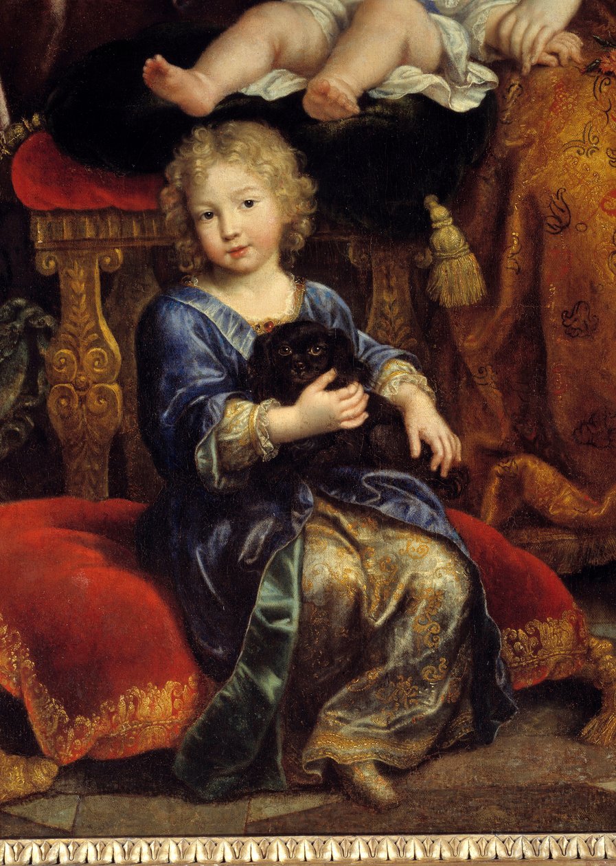 Rodzina Ludwika Francji (1661-1711) syna Ludwika XIV (1638-1715), zwanego Wielkim Delfinem””, w 1687”” Jest reprezentantem wraz z żoną Marie Anne Christine de Baviere i ich dziećmi Ludwikiem, Filip (przyszły Filip V z Hiszpanii) i Karol. autorstwa Pierre Mignard