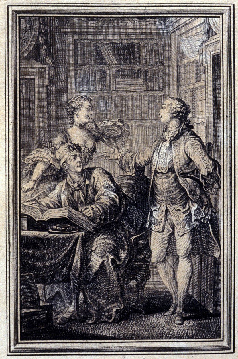 A Stingy Woman, Gallant Croc - w „”Opowieściach i opowiadaniach wierszem”” Jean La Fontaine. 1776. Ilustracja P.P. Choffarda. autorstwa Pierre Philippe Choffard