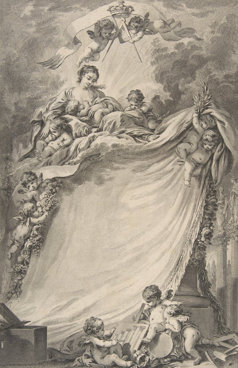 Dyplom masonów z Bordeaux, według François Bouchera, 1766. autorstwa Pierre Philippe Choffard