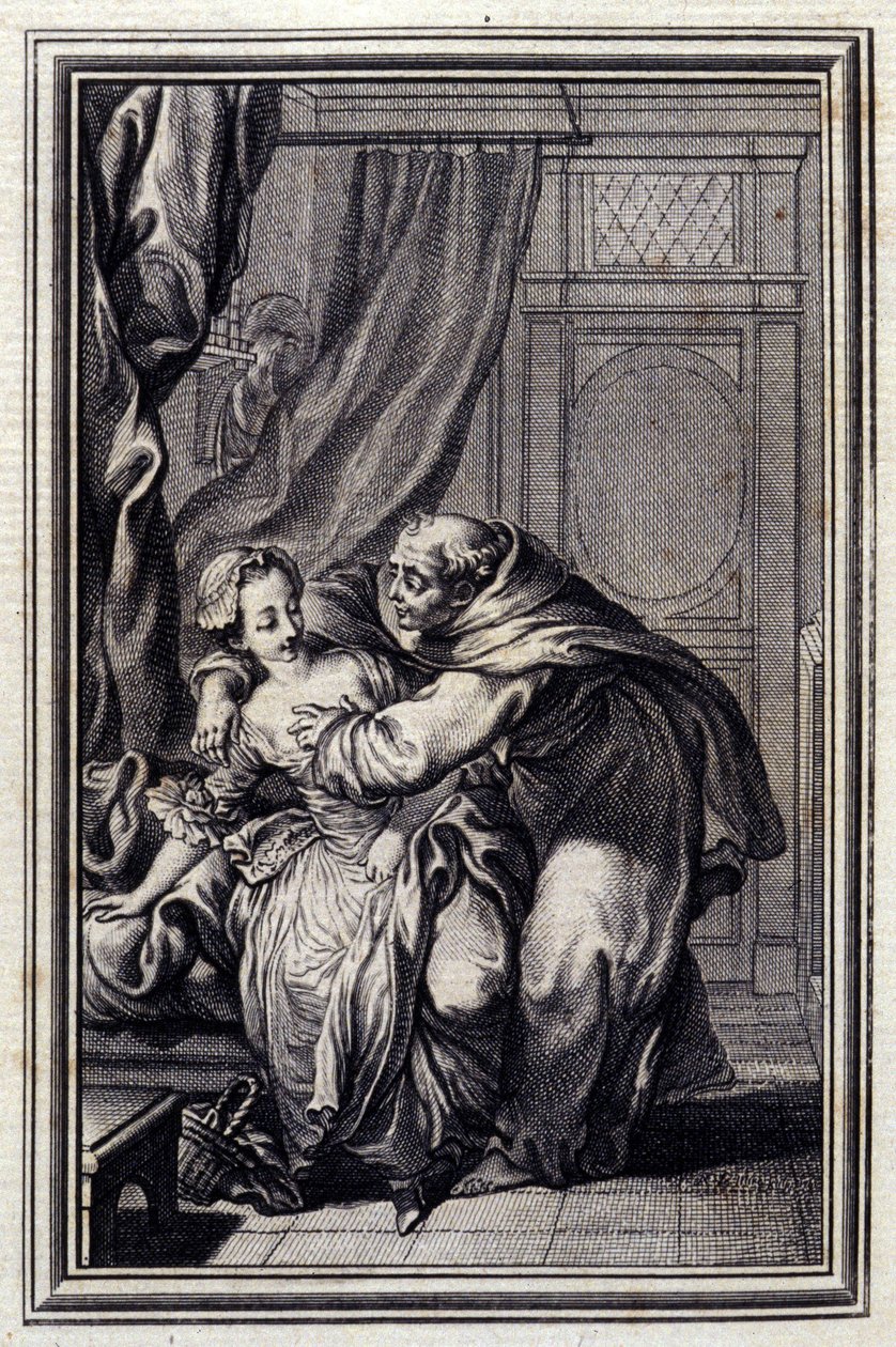 Jak duch przychodzi do dziewczyn. w „” Tales et nouvelles en verse”” Jean La Fontaine. 1776. Ilustracja P.P. Szafarda. autorstwa Pierre Philippe Choffard