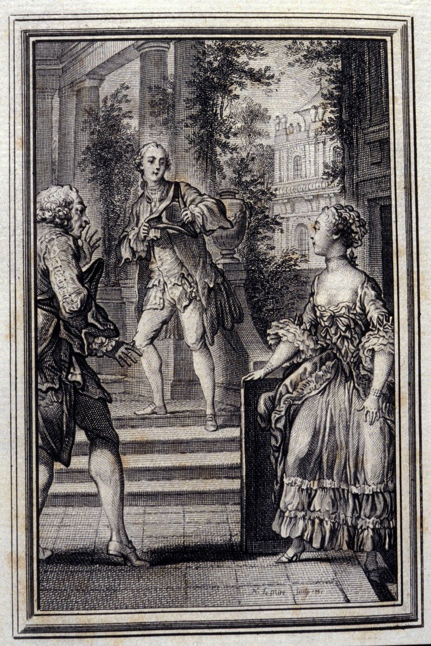 Pewny bez wiedzy lub Podstęp - w „”Opowieściach i wiadomościach wierszem”” Jeana La Fontaine. 1776. Ilustracja P.P. Choffarda. autorstwa Pierre Philippe Choffard