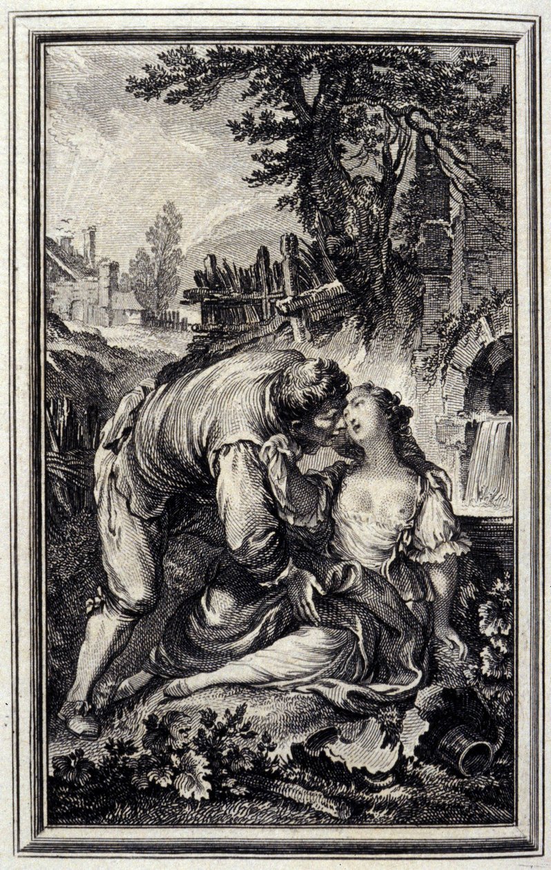 La Cruche - w „”Opowieściach i opowiadaniach wierszem”” Jean La Fontaine. 1776. Ilustracja P.P. Choffarda. autorstwa Pierre Philippe Choffard