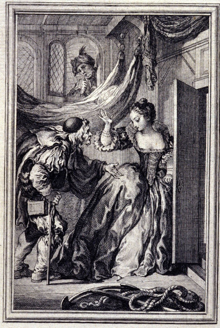 Kalendarz aniardów – w „Opowieściach i opowiadaniach wierszem” Jeana La Fontaine’a. 1776. Ilustracja P.P. Choffarda. autorstwa Pierre Philippe Choffard