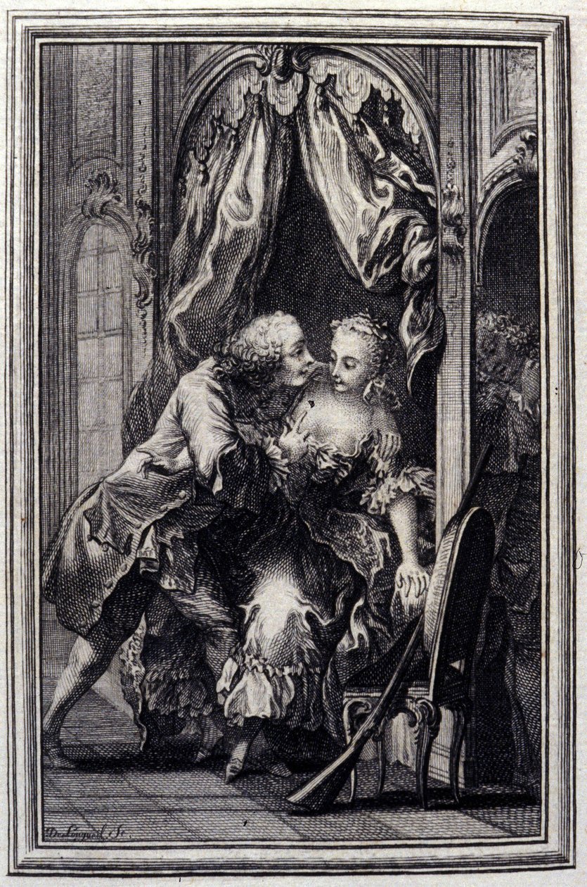 Nieporozumienia - w „”Opowieściach i opowiadaniach wierszem”” Jean La Fontaine. 1776. Ilustracja P.P. Choffarda. autorstwa Pierre Philippe Choffard