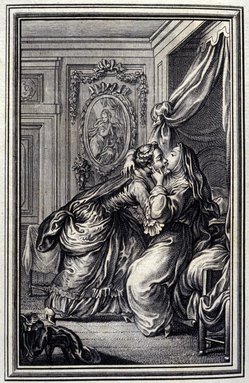 The Couturiere - w „”Opowieściach i opowiadaniach wierszem”” Jean La Fontaine. 1776. Ilustracja P.P. Choffarda. autorstwa Pierre Philippe Choffard
